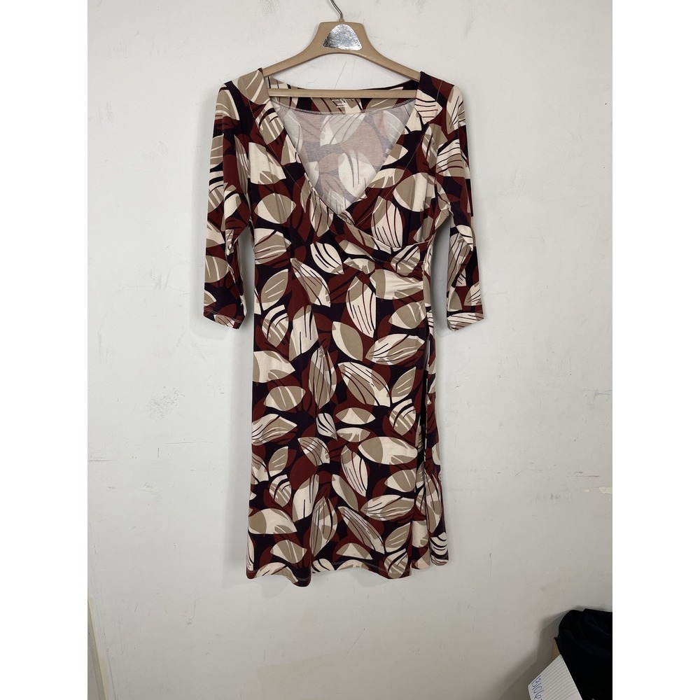 Soft Surroundings Womens M Multicolor Leaf Long‎ Sleeve Cotton Blend Dress
